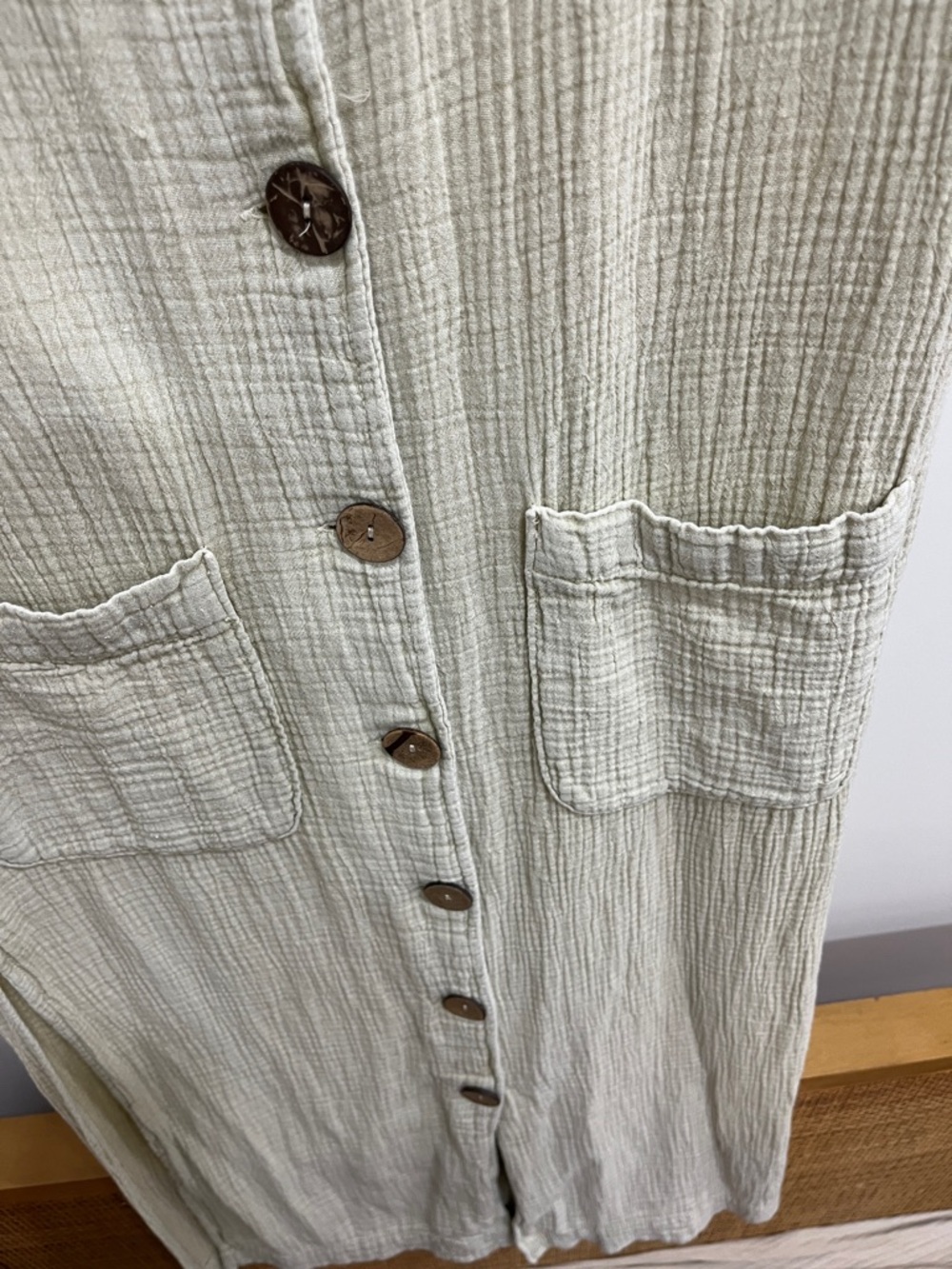 Free People Gauze Textured Cream Button-Front Maxi Dress - Picture 3 of 8